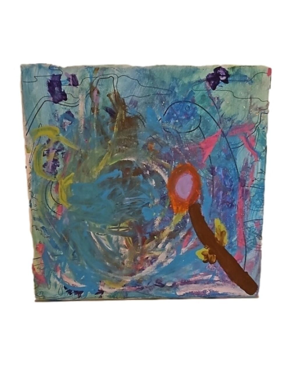 Hand Crafted fluid artwork on canvas upcycled Handmade kids art wall decor blue